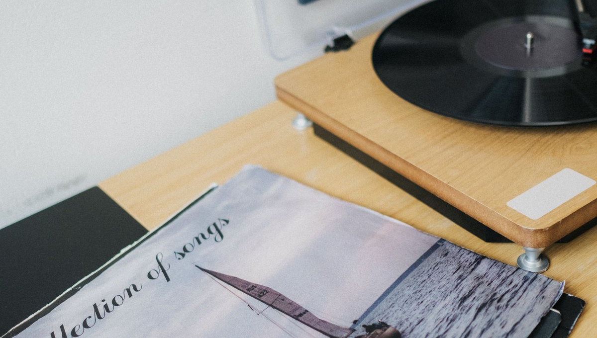 Vinyl record and nostalgic album cover (illustrative music photography)